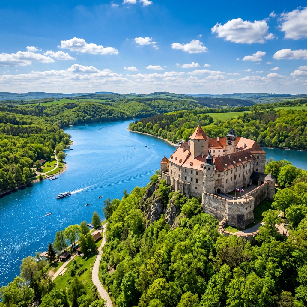 Státní hrad Veveří tyčící se nad Brněnskou přehradou